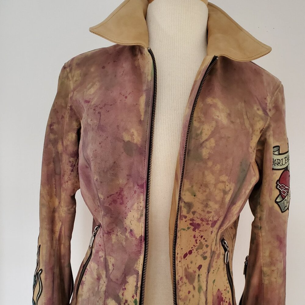 Harley suede Leather motorcycle jacket tan beige brown red gray green black 4 6 - Picture 4 of 13